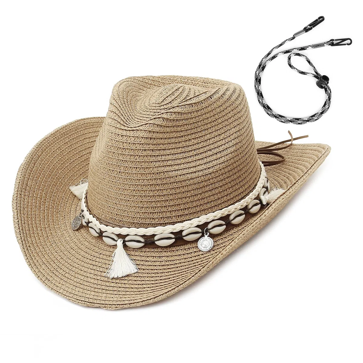GEMVIE Cappello Cowboy di Paglia Uomo Donna Cappello Western Cowboy Tesa Regolabile Traspirante Tesa Larga Resistente al Sole Ideale per Estate