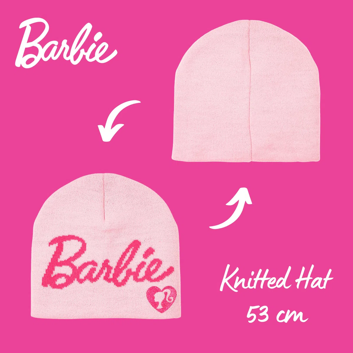 Barbie Cappello, Sciarpa, Guanti e Paraorecchie per Ragazze, Berretto Invernale per Bambina Design Scintillante, Regalo per Bambine