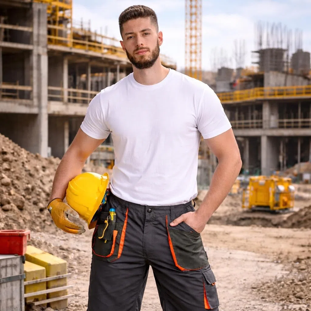 BWOLF Atlas – Pantaloncini da Lavoro Uomo Resistenti con Tasche Multiple | Tessuto Rinforzato 600D | Grigio/Arancione