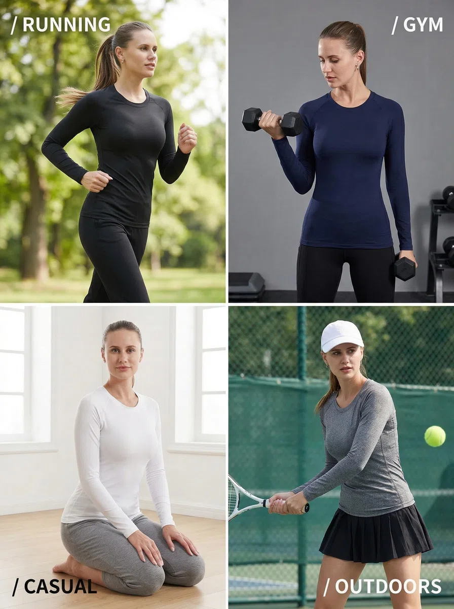 YUSHOW Confezione da 3 magliette da donna a compressione, a maniche lunghe, funzionali, per il fitness, per la corsa, traspirante, per il jogging, la palestra, per