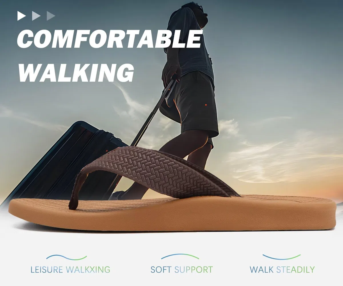 KuaiLu Infradito Uomo Estive Morbide Pelle Ciabatte Comode Arch Support Spiaggia Piscina Sandali Cuoio Mare Leggere Antiscivolo Gomma Suole