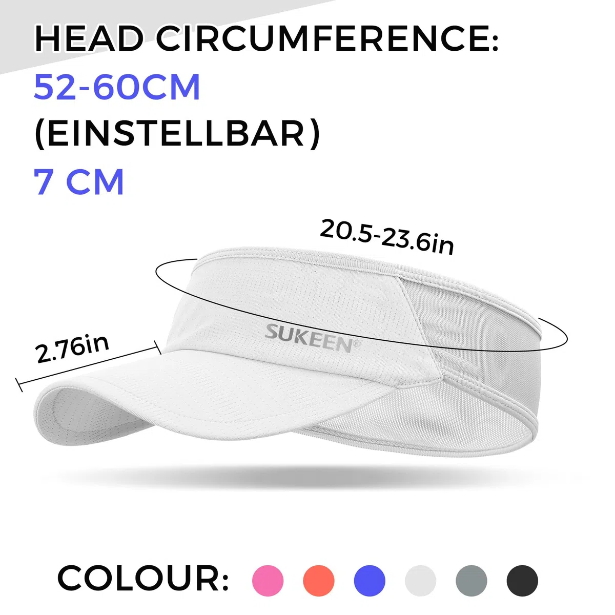 Sukeen Cappello con visiera parasole ad asciugatura rapida, UPF 50+, protezione solare UV, per donne e uomini, cappello da corsa, cappello da golf, visiera elastica fresca con fascia traspirante per