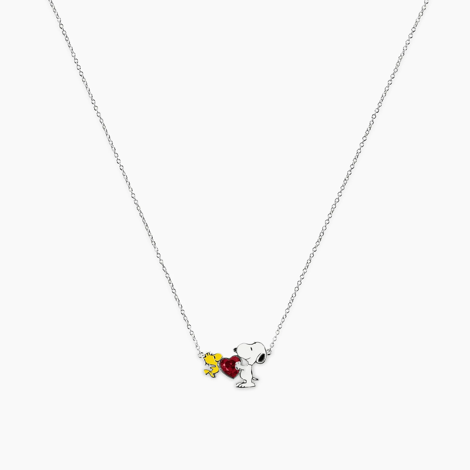 Peanuts Snoopy & Woodstock NF00747SRPL-18.PH - Collana con ciondolo a forma di cuore, Misura unica, Ottone, Nessuna pietra preziosa