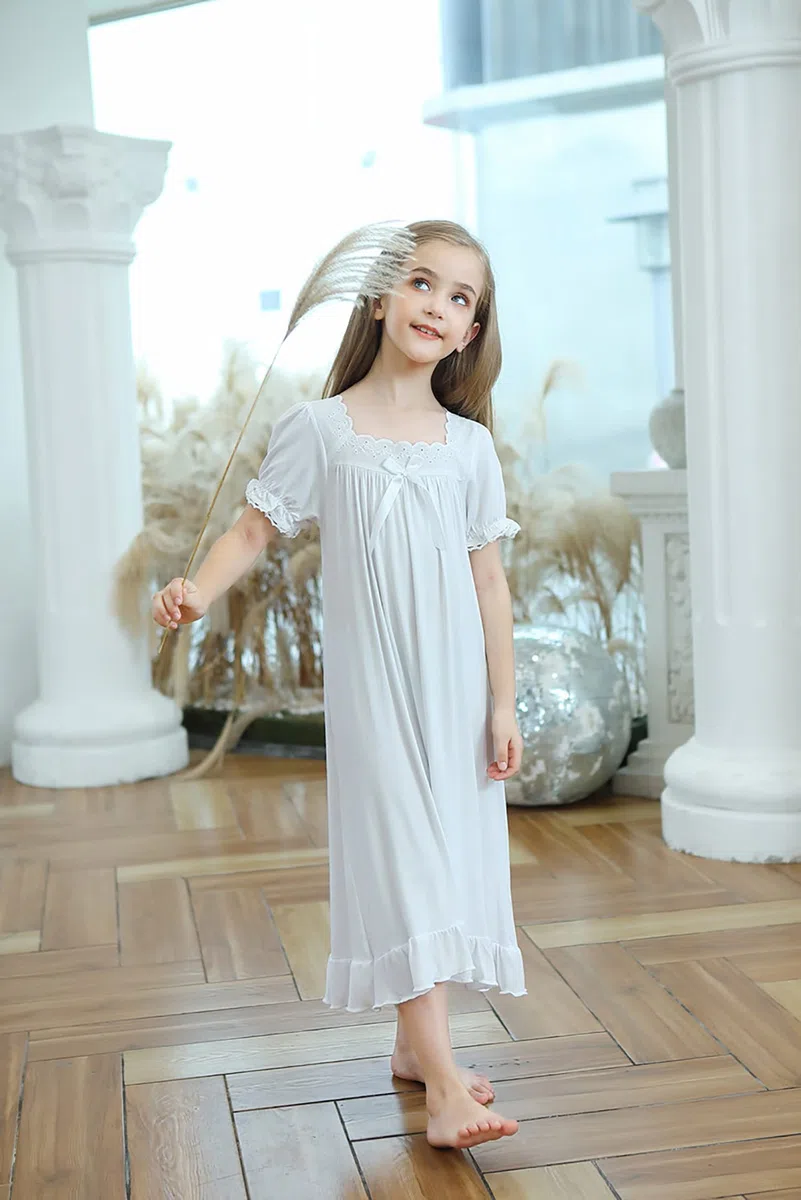Verve Jelly Ragazze Principessa Camicia da Notte Estate Manica Corta Camicia Da Notte Increspature Camicia Da Notte Pizzo Vestito Del Bambino Ragazza Sonno Vestito
