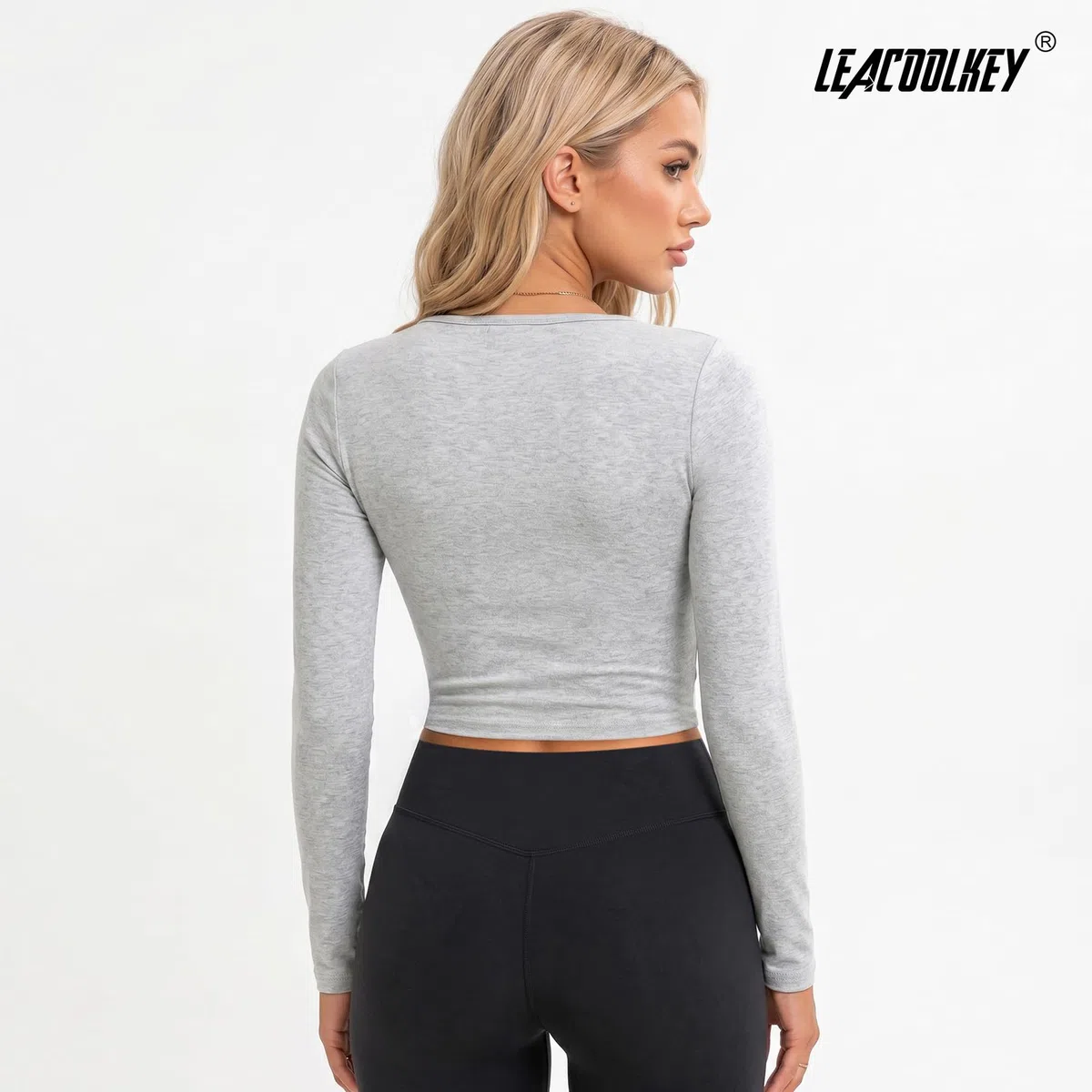 LEACOOLKEY Top avvolgente da donna, per yoga, pilates, a maniche lunghe, con scollo a V, vestibilità aderente