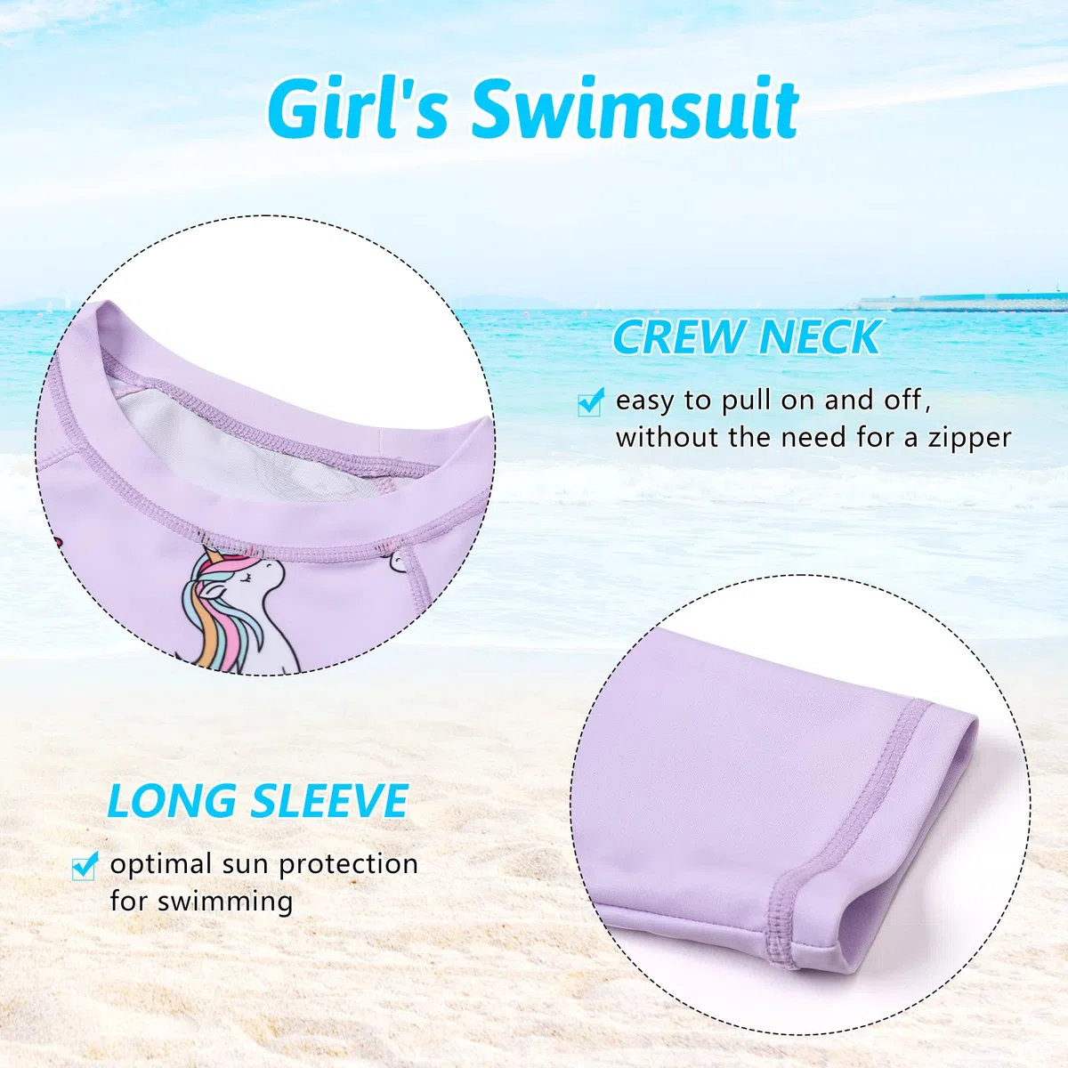 Costume da bagno a maniche lunghe per ragazze, 2 pezzi, ad asciugatura rapida, pantaloncini da spiaggia, costume da bagno estivo per 3-12 anni