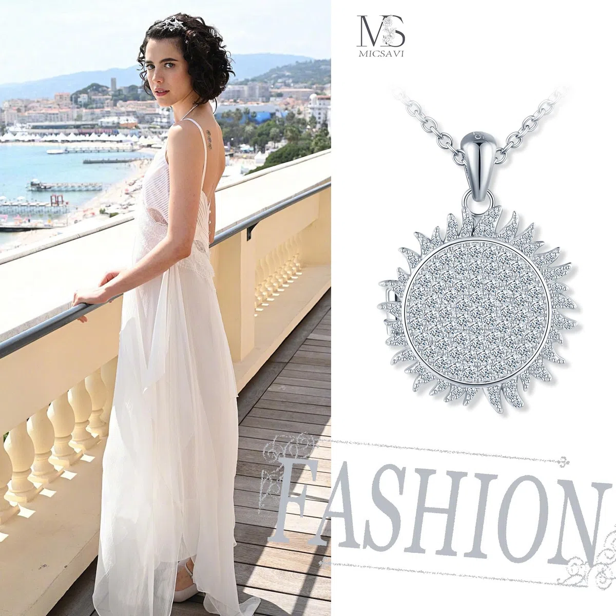 Collana Foto Personalizzata in Argento 925 Medaglione Solare per Donna, Ciondolo a forma di Sole Portafoto con Zirconi, Regalo Gioielli per Fidanzata Madre Figlia