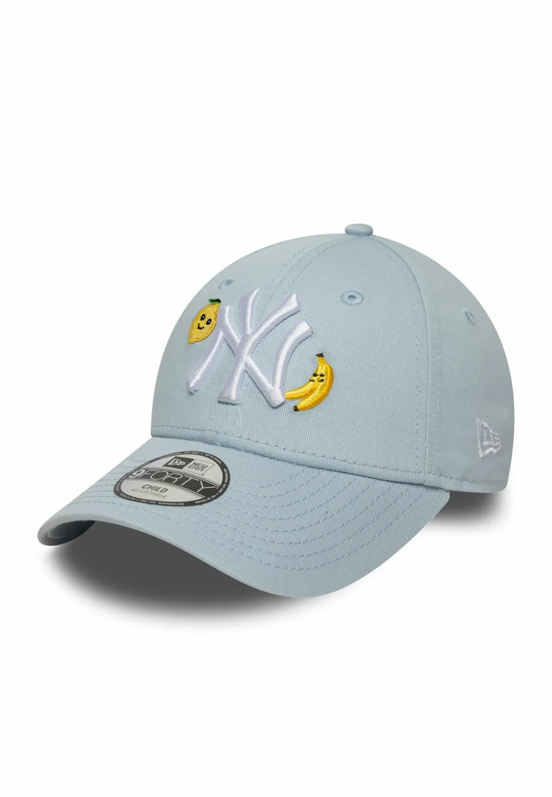 New Era NY Yankees - Berretto regolabile per bambini con simbolo della frutta 9Forty, colore azzurro, taglia: Child