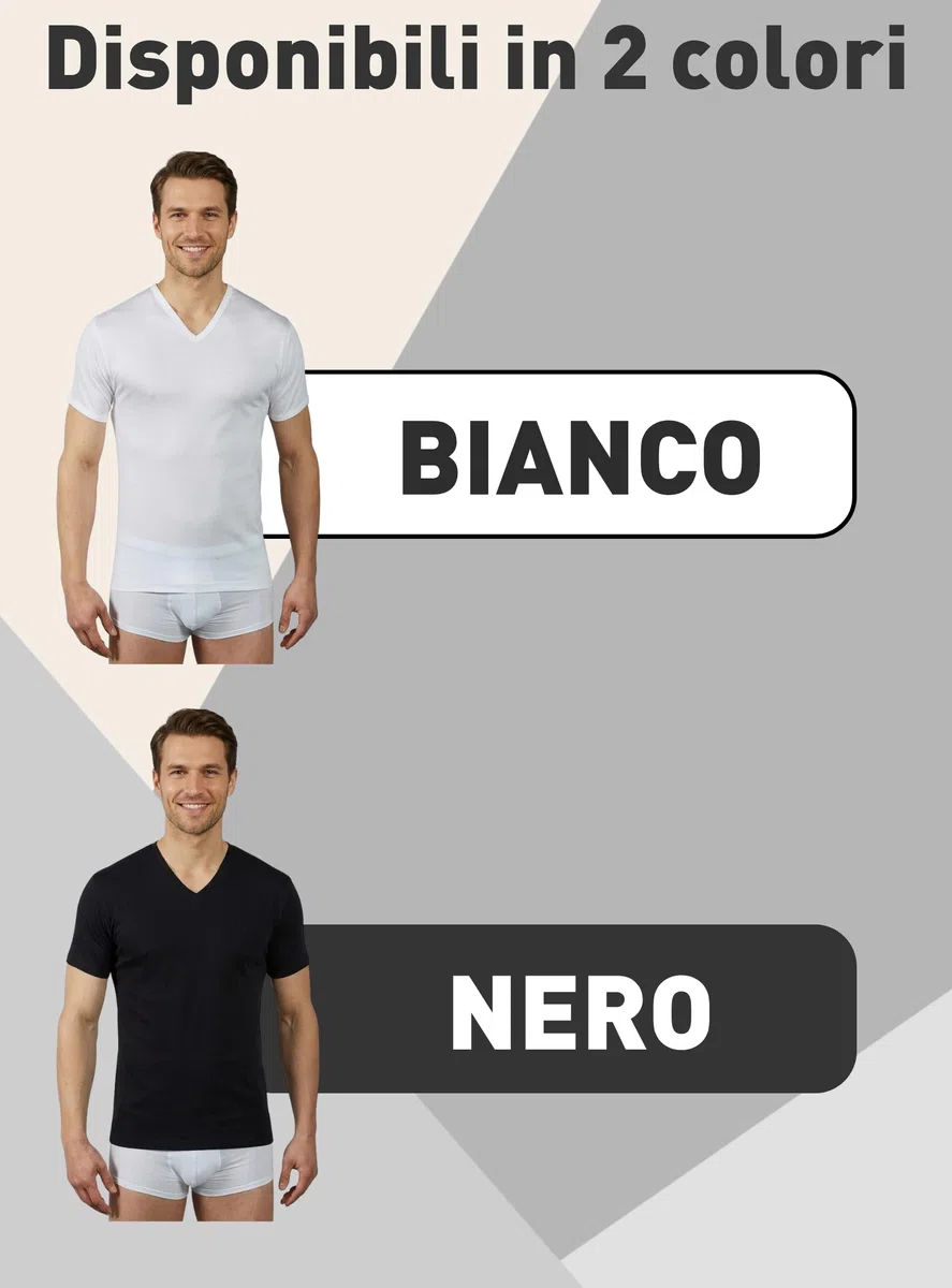 VP PINUCCIO VENEGONI Set da 2 Magliette Intime Uomo Cotone Mercerizzato | Scollo a V, Manica Corta, Bianche e Nere, Comfort Quotidiano | Made in Italy