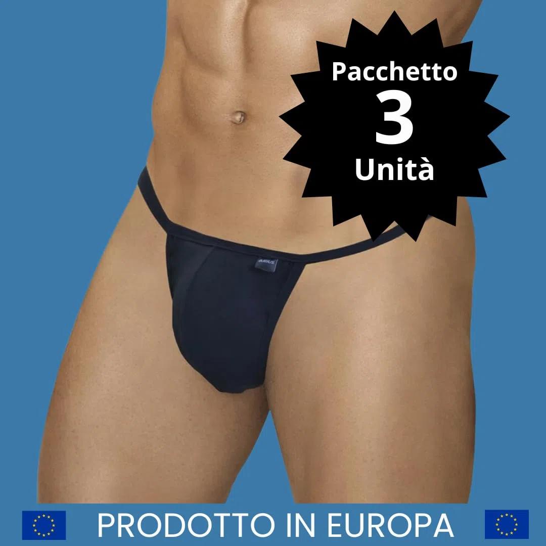 ARIUS Confezione Perizoma Uomo in Cotone Colore Nero - Confezione da 3 Pezzi - Perizoma Uomo - Perizoma Uomo Pack - Perizoma Sexy da Uomo, Nero