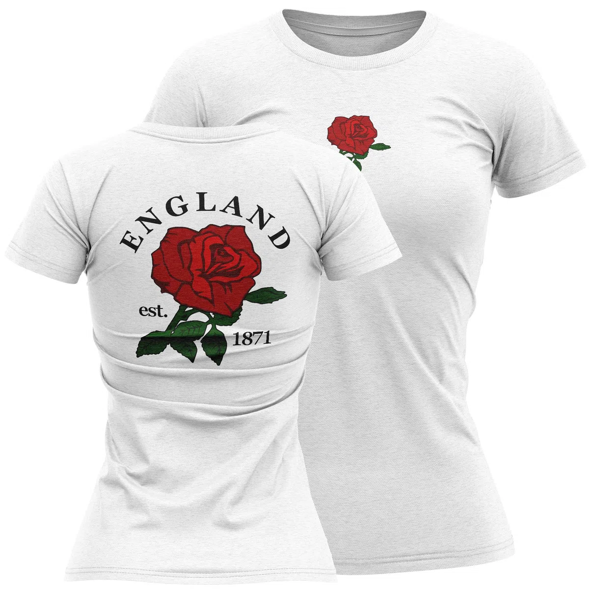 England - Maglietta da donna con logo inglese inglese 1871, motivo: rosa inglese