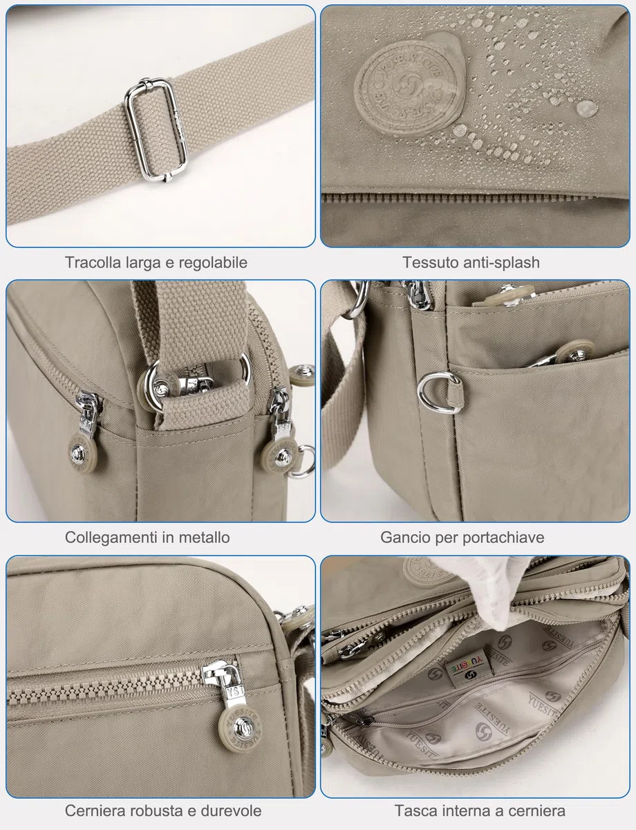 Borsa Tracolla Donna Borsetta Tracolla Sportiva Casual Borsa leggera a Spalla Multitasche Crossbody Bag in Nylon Impermeabile KM33
