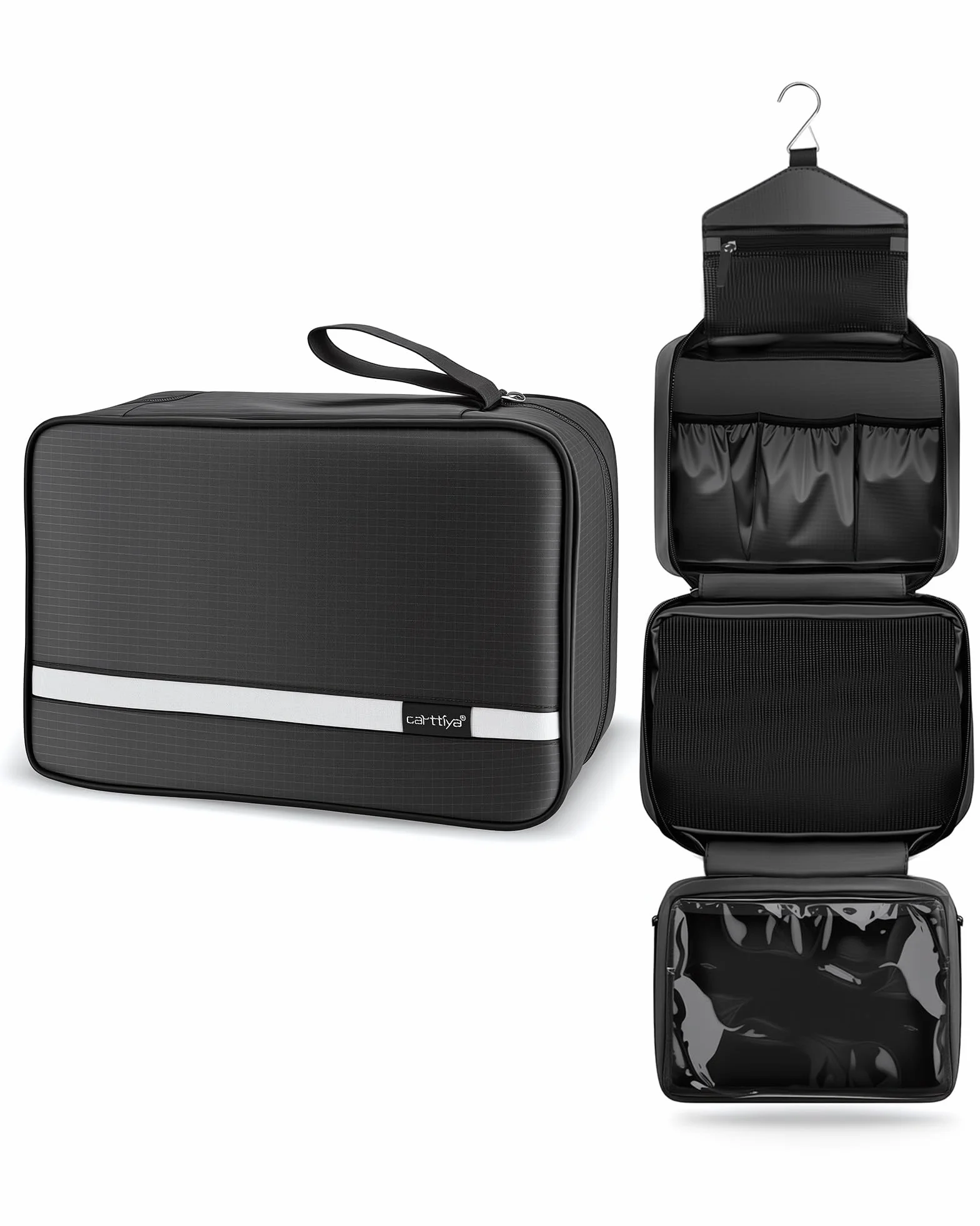 Beauty Case da Viaggio, Borsa da Toilette per Donna Uomo Beauty Case Grande Impermeabile, Gancio in Metallo per Appendere, idee regalo natale 2025 (Nero)
