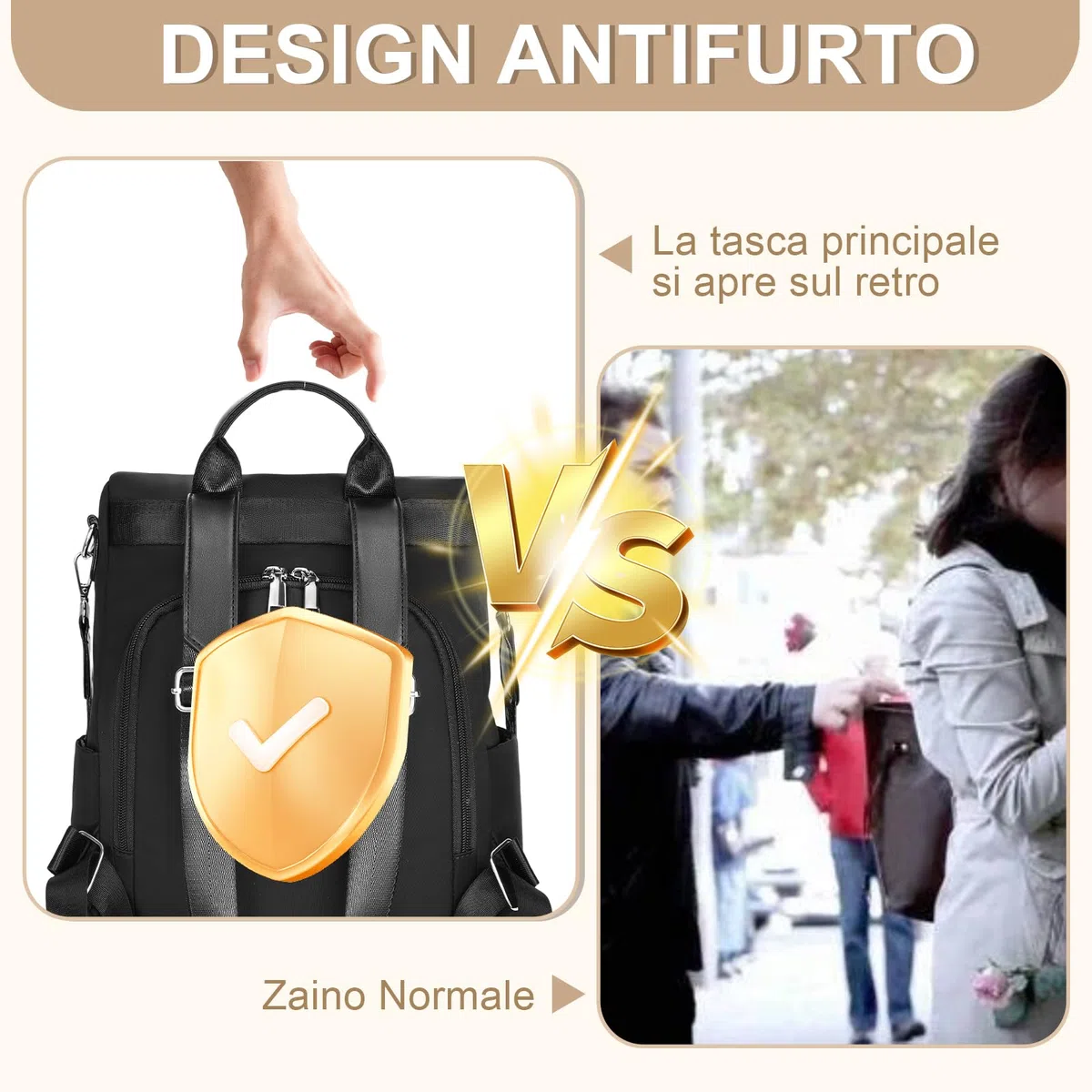 Eshow Zaino Donna, Zainetto Antifurto Multifunzionale, Borsa Casual ed Moda per Viaggio, Scuola, Lavoro, Shopping, Visite e Università