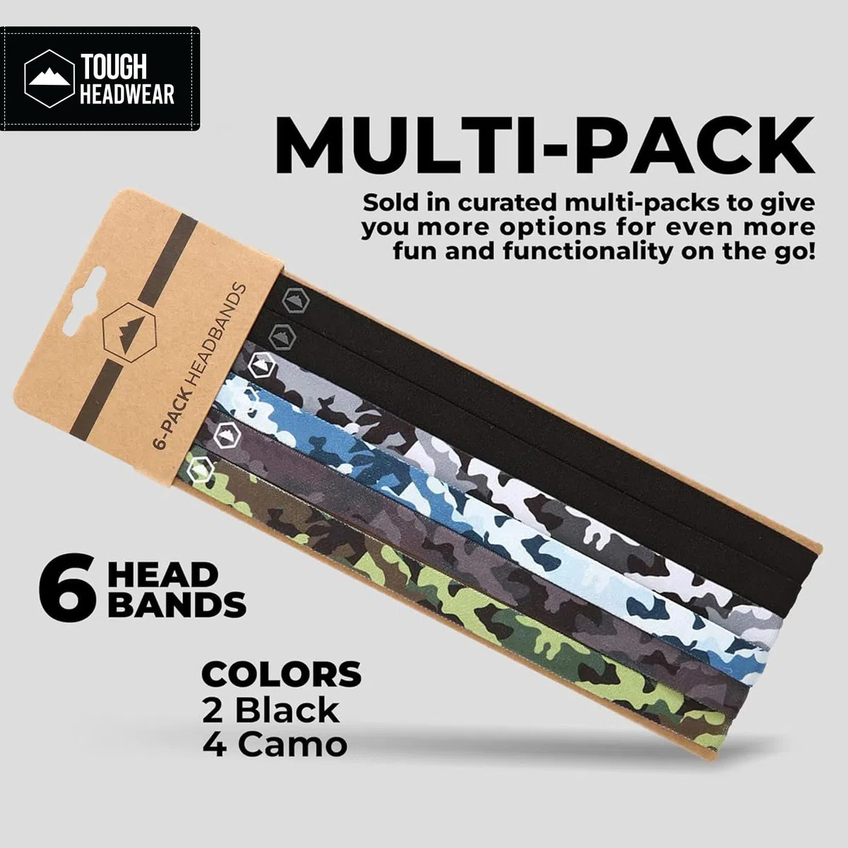 Tough Headwear Fascia Capelli Uomo Donna - Fasce Capelli Sport - Set di 6 Fascette Sportive Elastiche - Sottili Assorbenti e Antiscivolo - Fasce Running Workout e Allenamento in Palestra