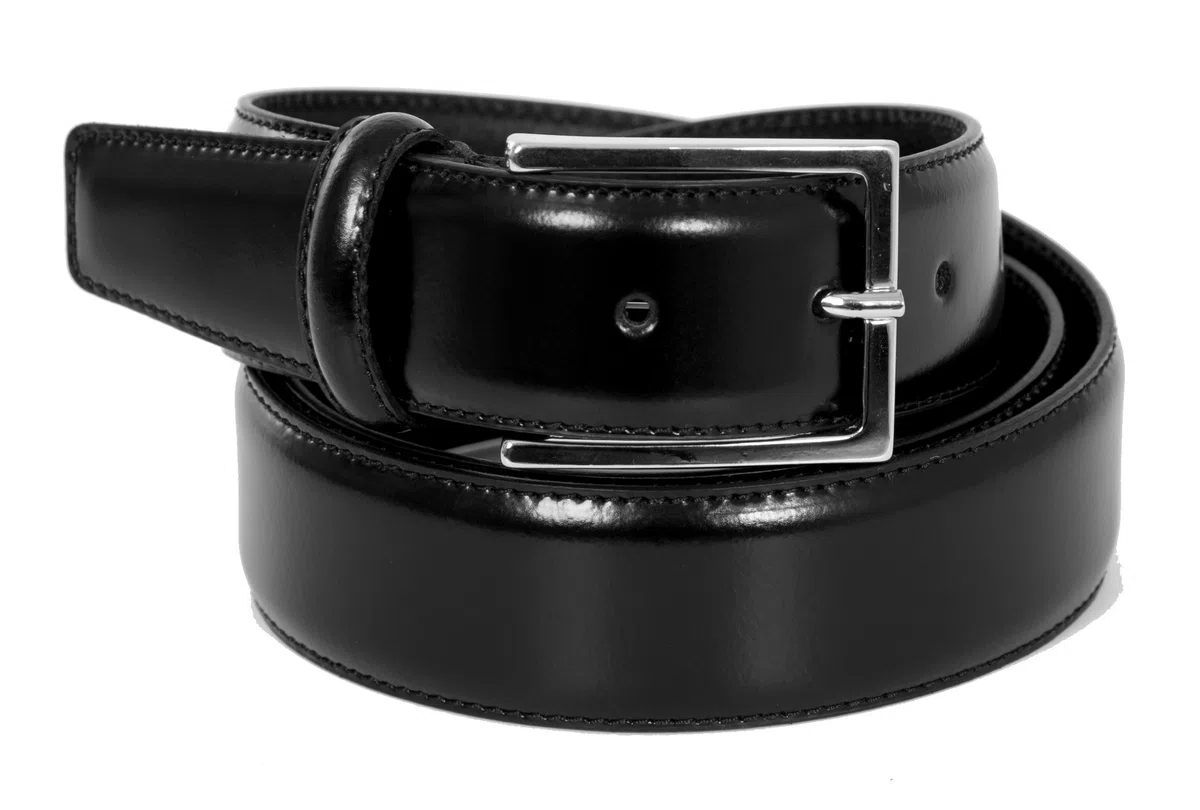 Cintura Uomo in Vera Pelle Nera Lucida Made in Italy Elgante - Altezza 35 mm