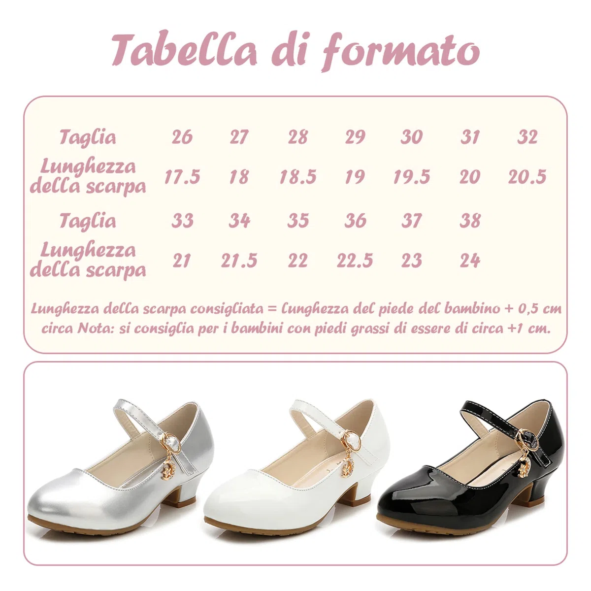 New front Scarpe Eleganti per Ragazze Scarpe col Tacco per Bambine Pelle Verniciata Suola Antiscivolo Feste di Compleanno Feste a Tema Abito da Principessa Estate