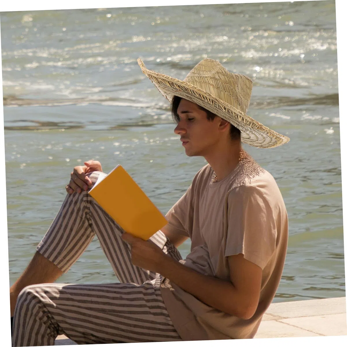 Cappello da Spiaggia Uomo in Paglia Ampia Falda, Leggero e Traspirante, per Campeggio e Shopping all’Aperto, Protezione Solare Stagione Calda