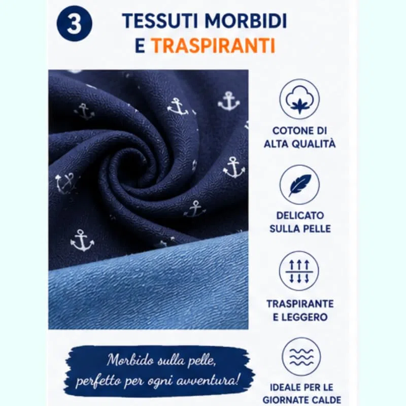 OrJana Completo Bambino 2 Pezzi, Polo con Ancore e Pantaloncini Jeans Leggeri Blu