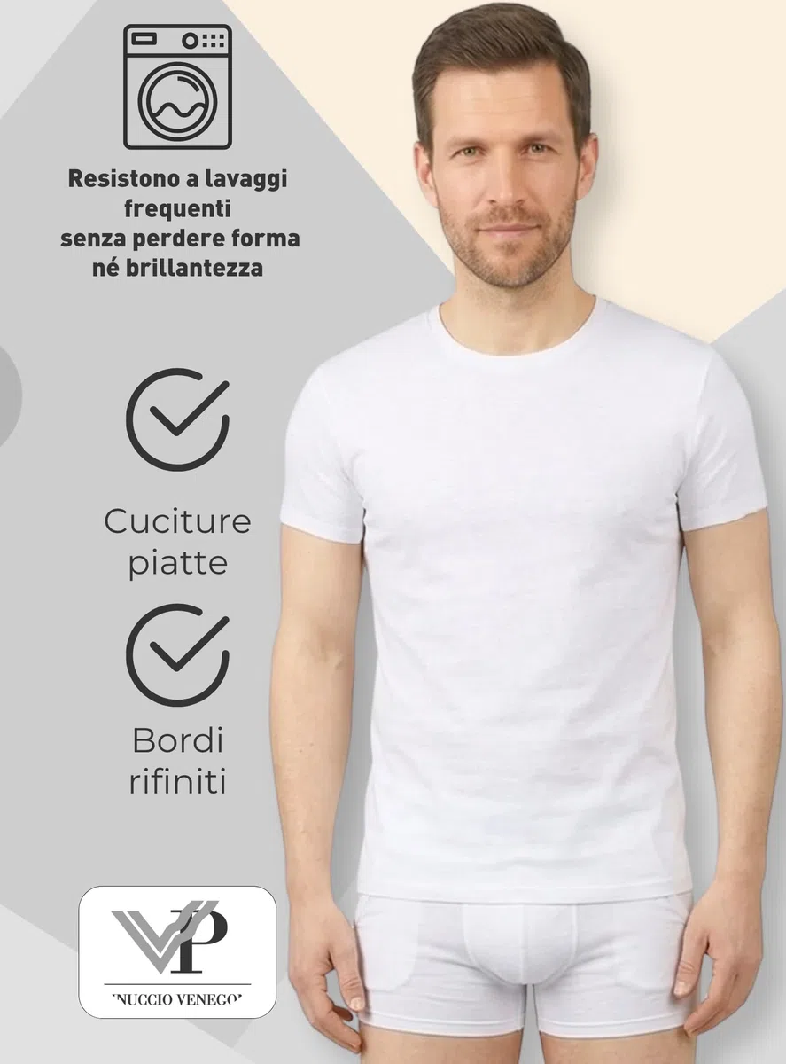 VP PINUCCIO VENEGONI Set da 2 Magliette Intime Uomo Cotone | Girocollo, Manica Corta, Bianche e Nere, Comfort Quotidiano | Made in Italy