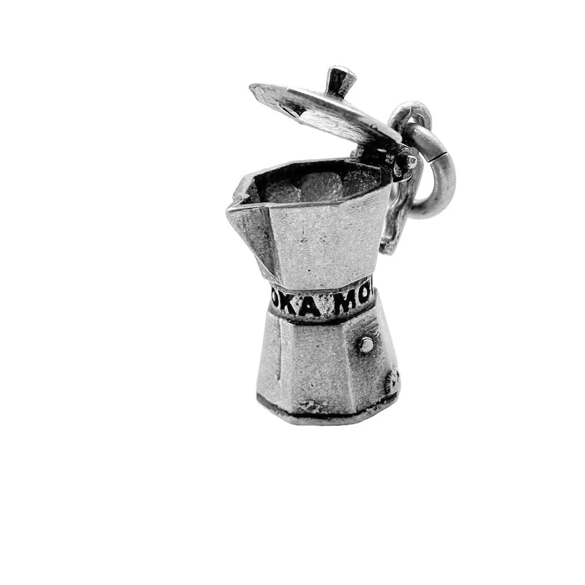 Ciondolo Caffettiera Moka Argento 925 Macchinetta da Caffè Portafortuna Pendente MADE IN ITALY