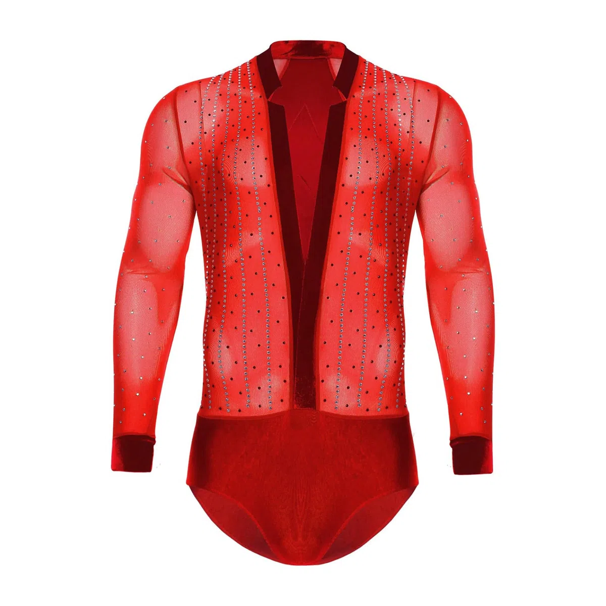 inlzdz Costumi Prestazioni Uomo Camicia da Latino Moderno Slim Fit Vestito con Strass Danza Uomo Body da Ballo Tango Samba Rumba Pratica Prestazione