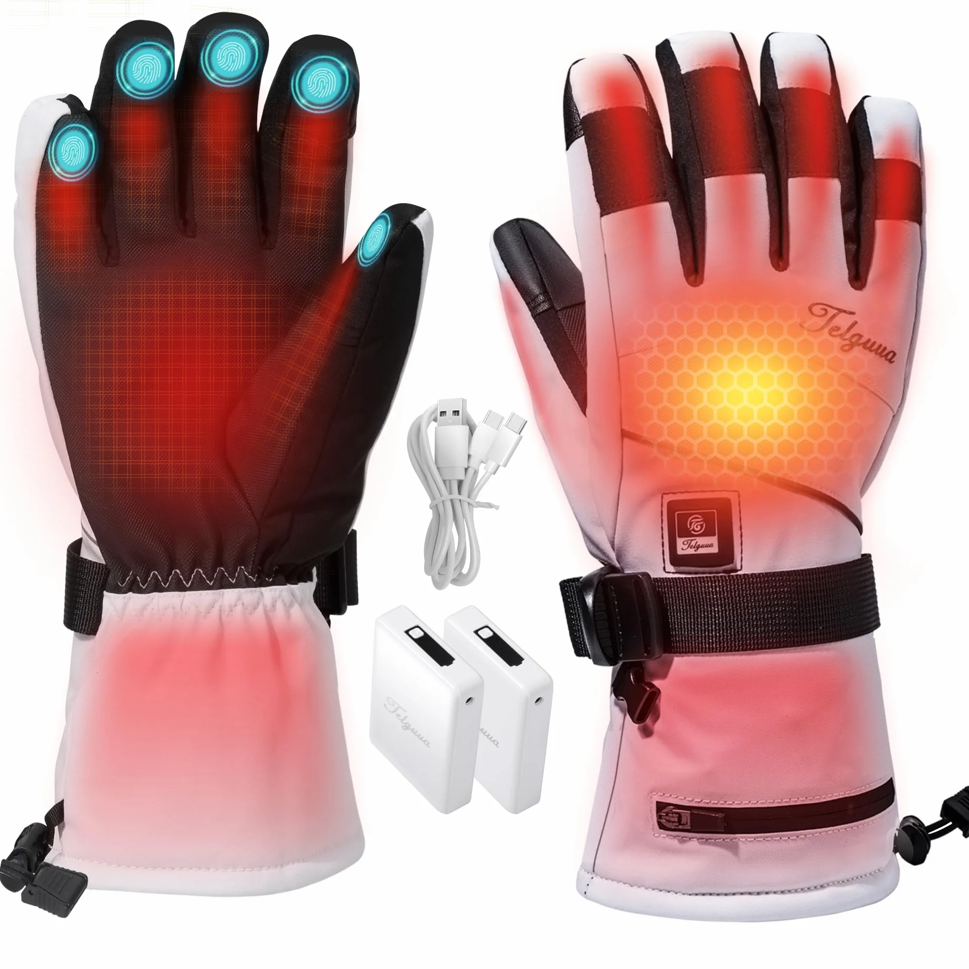 Telguua Guanti Riscaldati per Uomini Donne,7.4V 5500mAh Ricaricabili Guanti Riscaldanti Elettrici 3 Livelli di Riscaldamento Scaldamani Touchscreen Con Riscaldamento Dita per Moto Sci
