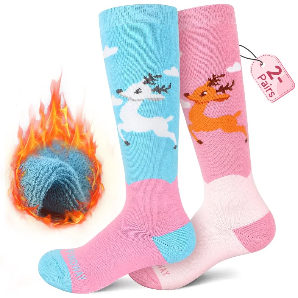 Findway Calze da Sci per Bambini,Calze Termiche per Bambini 85% Cotone Ragazzi Ragazze Calzini da Neve Traspirante Caldo Inverno All'aperto Calzini da Sci per Sci Pattinaggio Snowboard,2 Paia/3 Paia