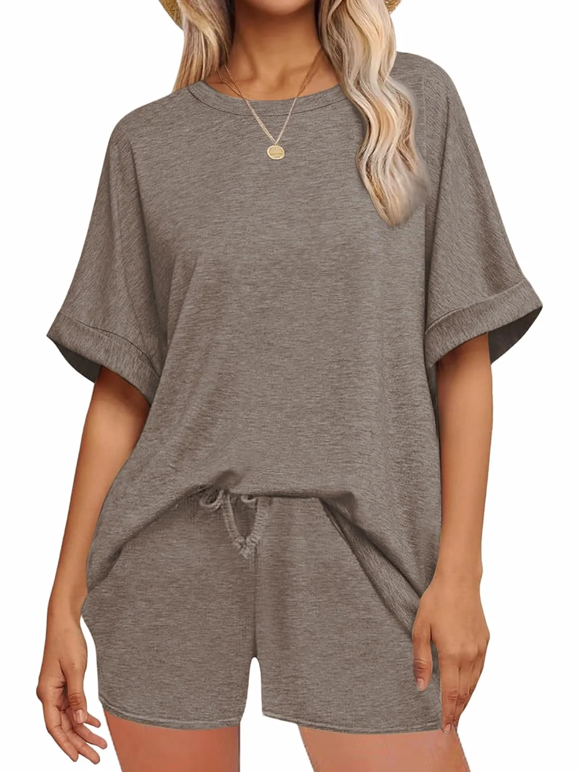 Tuta Sportiva Donna Estiva Due Pezzi Casual Tuta da Ginnastica T-Shirt Manica Corta e Pantaloncini con Tasche Completo Sportiva Training Casa