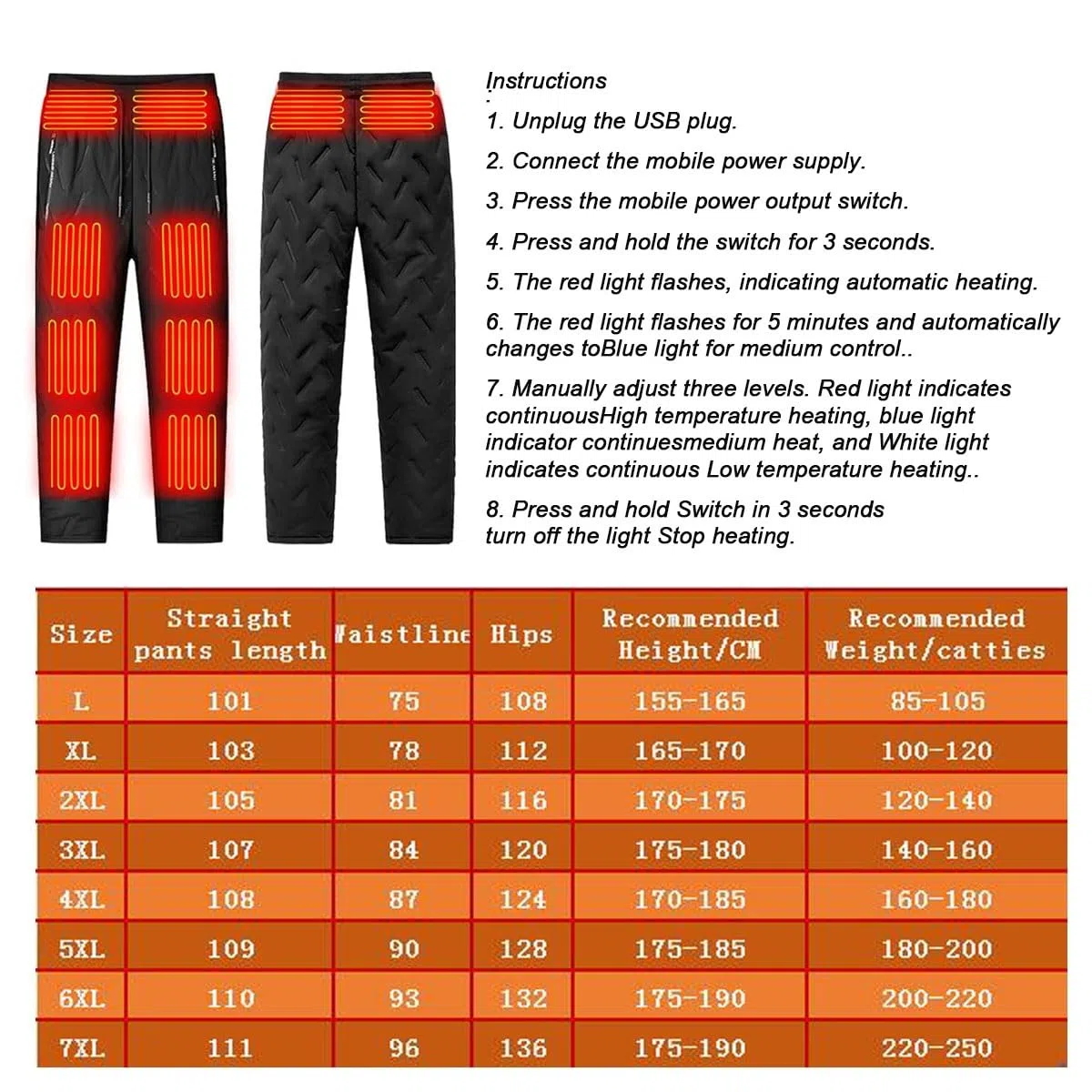 Pantaloni Riscaldati per Uomo Donna, Leggings Riscaldanti Elettrici USB Foderati in Pile, Pantaloni della Tuta Invernali All'aperto, 10 Zone di Riscaldamento (Size : L)