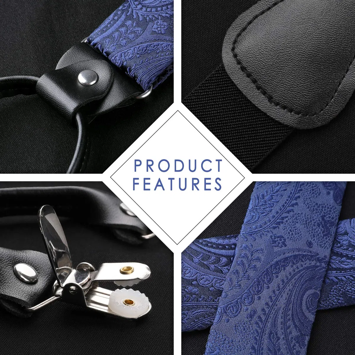HISDERN Bretelle da Uomo Paisley Bretelle Uomo Eleganti Regolabile 6 Clips di e Forma a Y Elastica Bretelle Papillon e Fazzoletto da Taschino Set