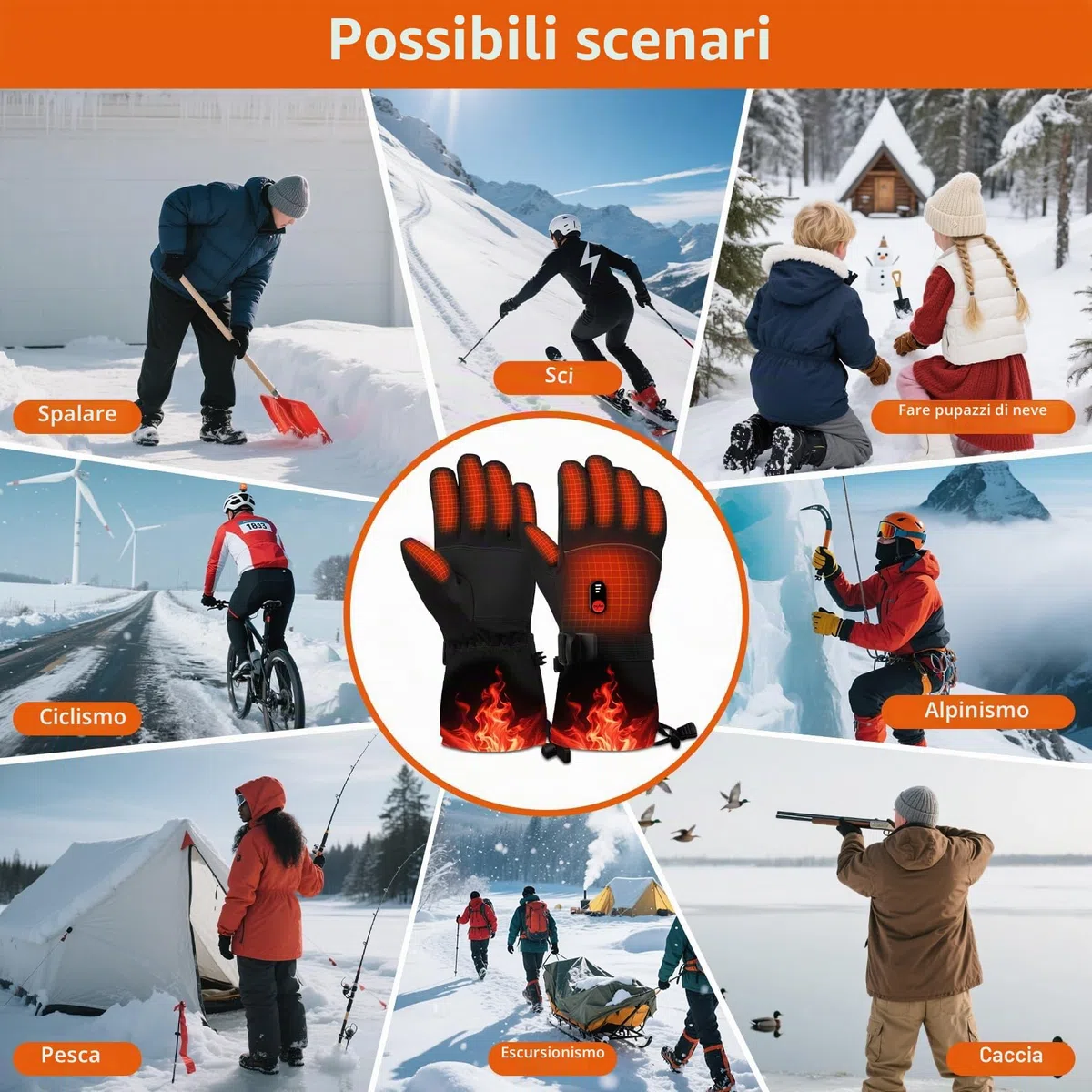 Wholede Guanti Riscaldabili Ricaricabili Moto con 2 Batterie 10000mAh, 7.4V per Riscaldamento Rapido - Guanti Riscaldati Uomo e Donna per Moto, Sci, Trekking - Touchscreen, Impermeabili, M