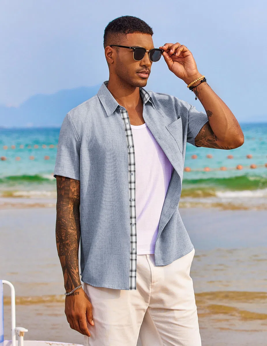 COOFANDY Camicia Uomo Maniche Corte Estiva Regular Fit Casual Leggera da Spiaggia per Vacanza