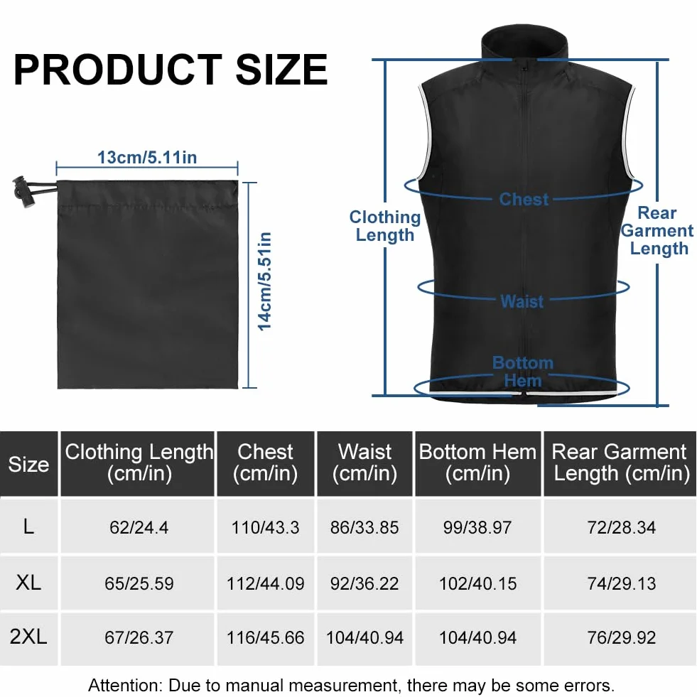 Gilet da Ciclismo, Gilet Antivento Ciclismo Uomo, Gilet da Ciclismo Senza Maniche, Leggero e Traspirante, Con Strisce Riflettenti, Adatto per Ciclismo, Corsa e Sport All'aria Aperta