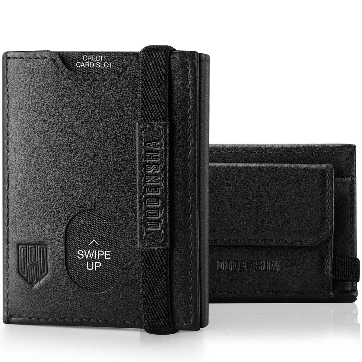DODENSHA Portafoglio Uomo Piccolo Sottile | Porta Carte Credito | Portafoglio uomo con Portamonete XL | Portafoglio con Blocco RFID | 2 Porta Banconote e 7 Fessure per Carte e Slot ID | Nero-Upgrade