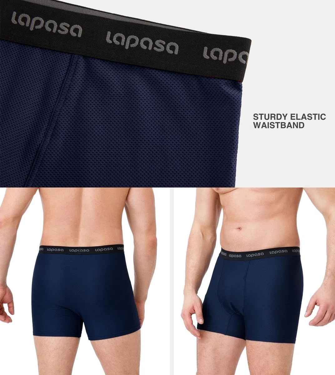 LAPASA Pacco da 2 Boxer Asciugatura Rapida a Vita Alta Uomo M16 - Mutande Sportive Elasticizzate Abbigliamento Intimo Leggeri Traspiranti in Rete Viaggio