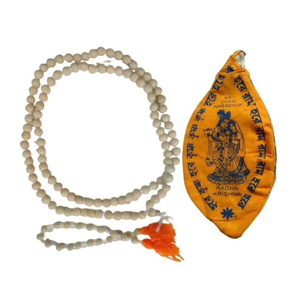 Aashita Creations Worship Tulsi Japa Mala (108 Original), Mala Counter/Sakshi Mala con Hare Krishna Stampato Gomukhi Bag