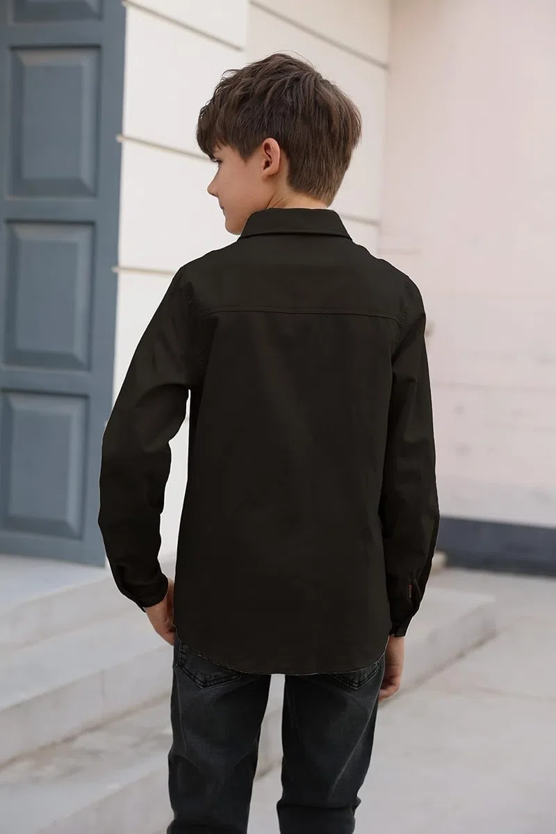 Haloumoning Camicia a maniche lunghe, in cotone, casual, per bambini, tinta unita, con tasca sul petto