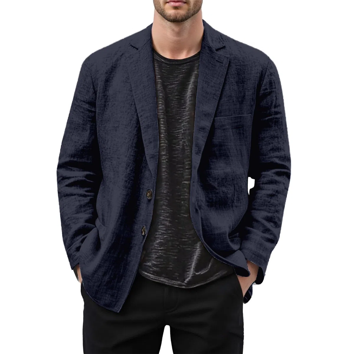 Blazer in lino da uomo giacca per il tempo libero a due bottoni leggeri cappotti sportivi vestibilità ampia giacca da ufficio tinta unita versatile giacca con risvolti a tacca giacche con tasca