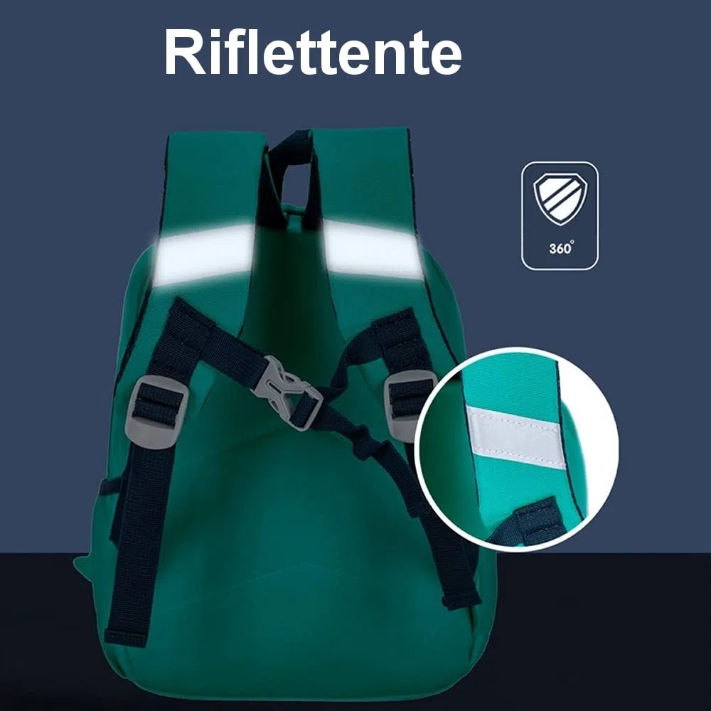 Zainetto Asilo Bambino, Zaino Dinosauri Bambino 2, 3, 4, 5 anni, Zaino Asilo Bimbo e Bimba Piccolo, Cinghie Imbottite Comodo, Regolabile, con Riflettente