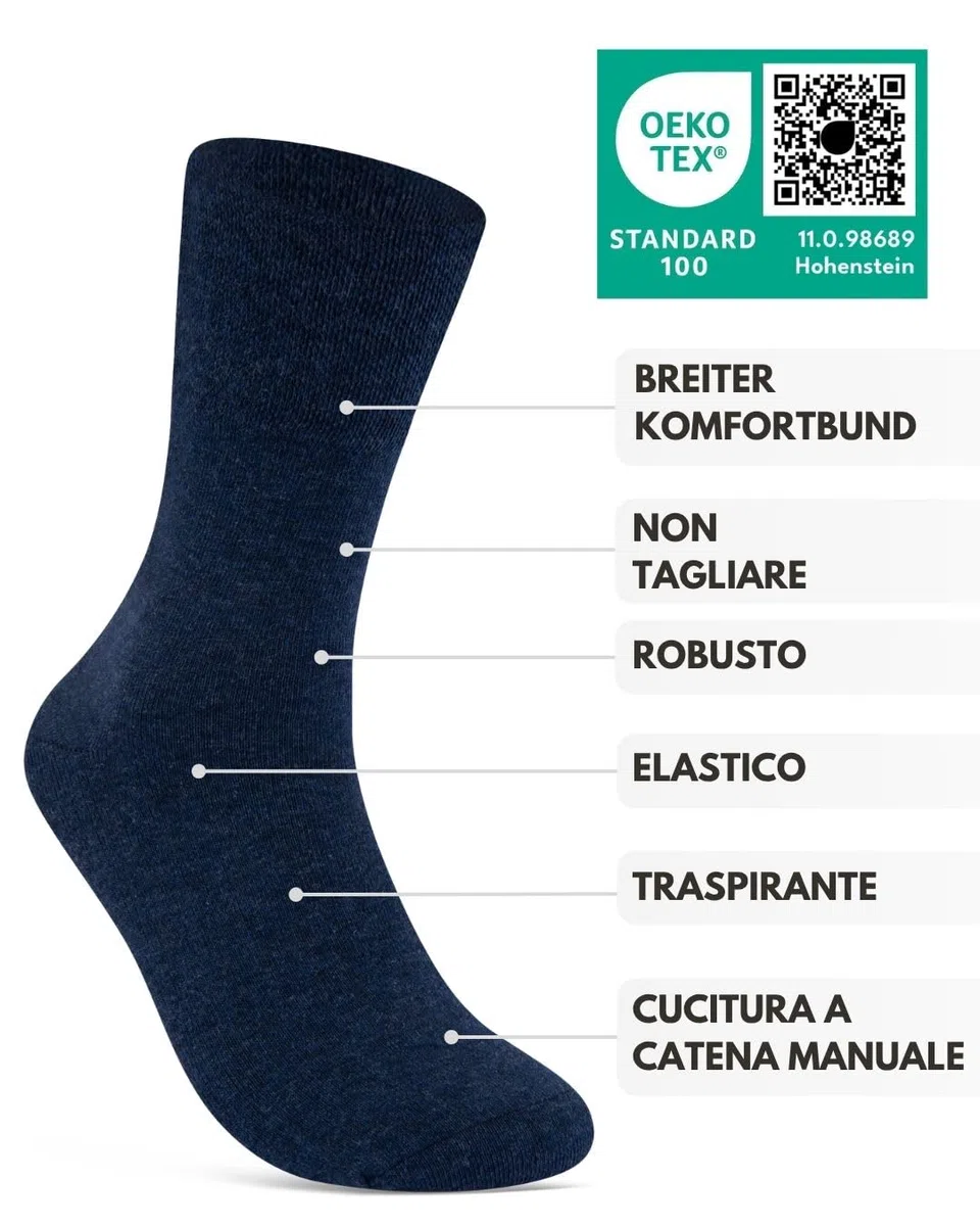 sockenkauf24 6 Paia Calze Diabetici senza Elastico 97% Cotone senza Cucitura Uomo & Donna