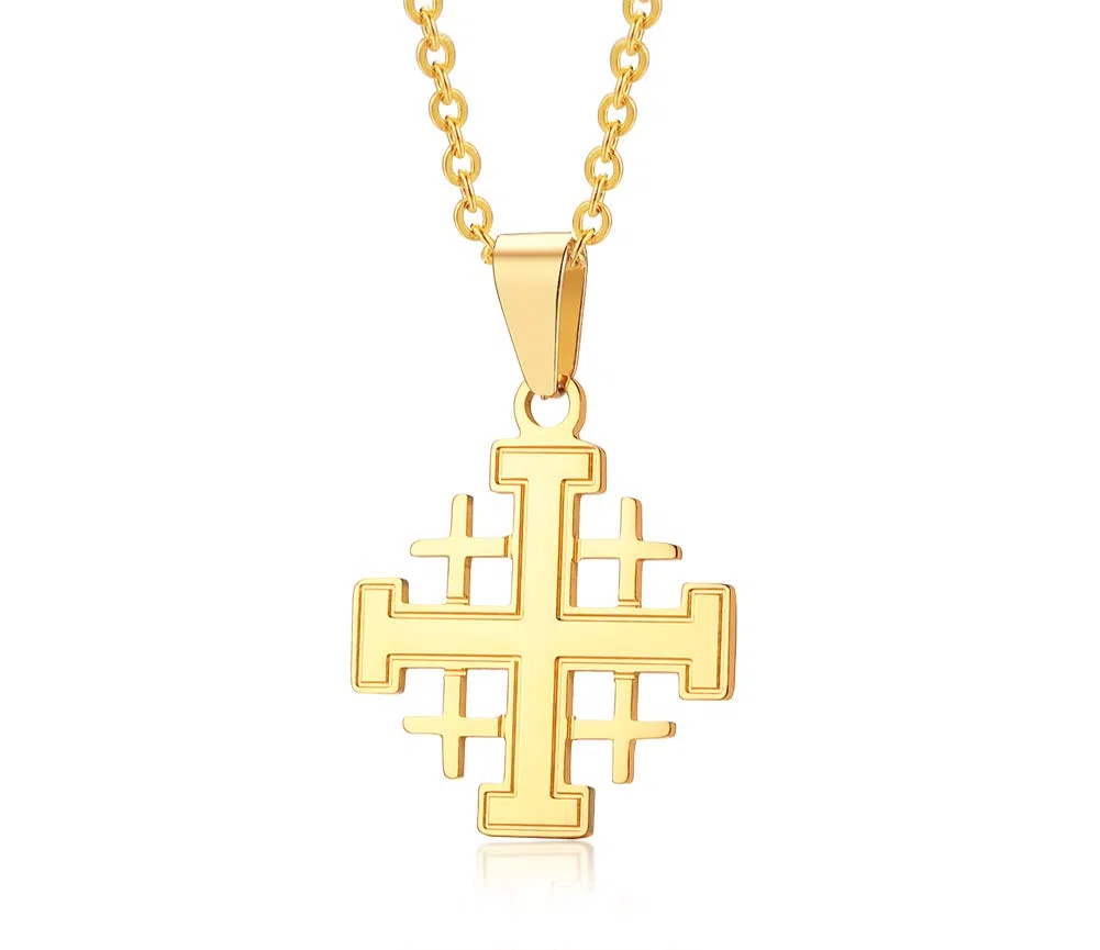Vnox Collana con Ciondolo Croce Gerusalemme in Acciaio Inossidabile Gioielli Religiosi Regalo per Uomo Donna