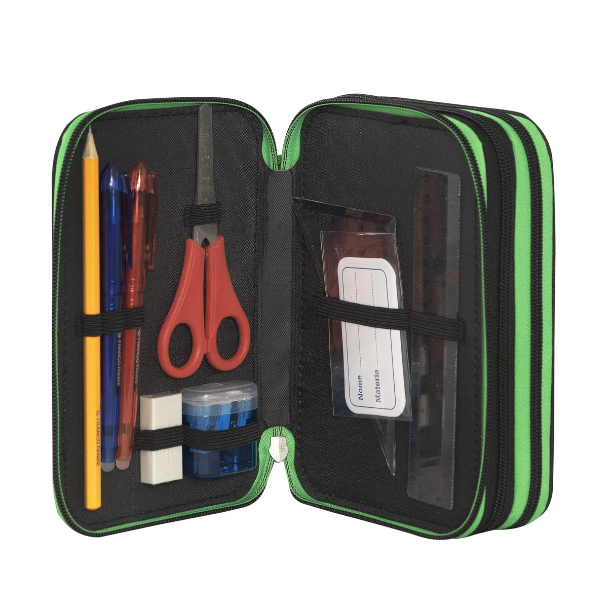 MINECRAFT - Astuccio Scuola Ufficiale Minecraft, Astuccio 3 Scomparti Bambini e Ragazzi con Set Cancelleria Incluso, 5 Etichette Adesive Portanome e Pratica Chiusura a Zip, 13x20Hx7 cm