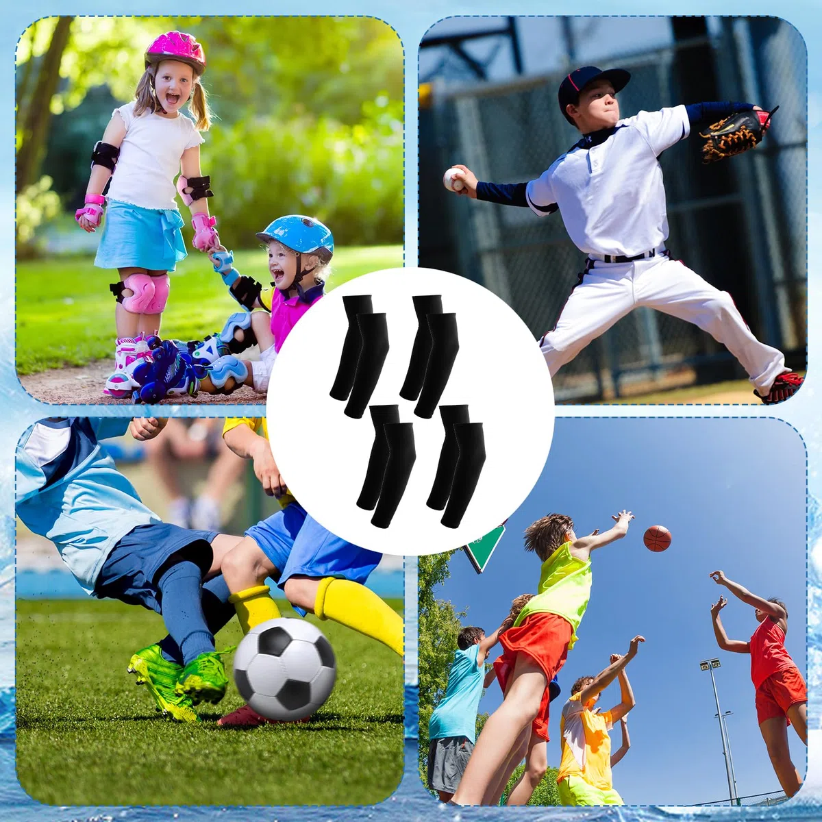 NQEUEPN 4 Coppie di Maniche per Bambini, Raffreddamento Maniche per Giovani Terylene Maniche Sportive Basket Tennis Calcio Attività all'Aperto Filtro Solare & Comodità per Bambini