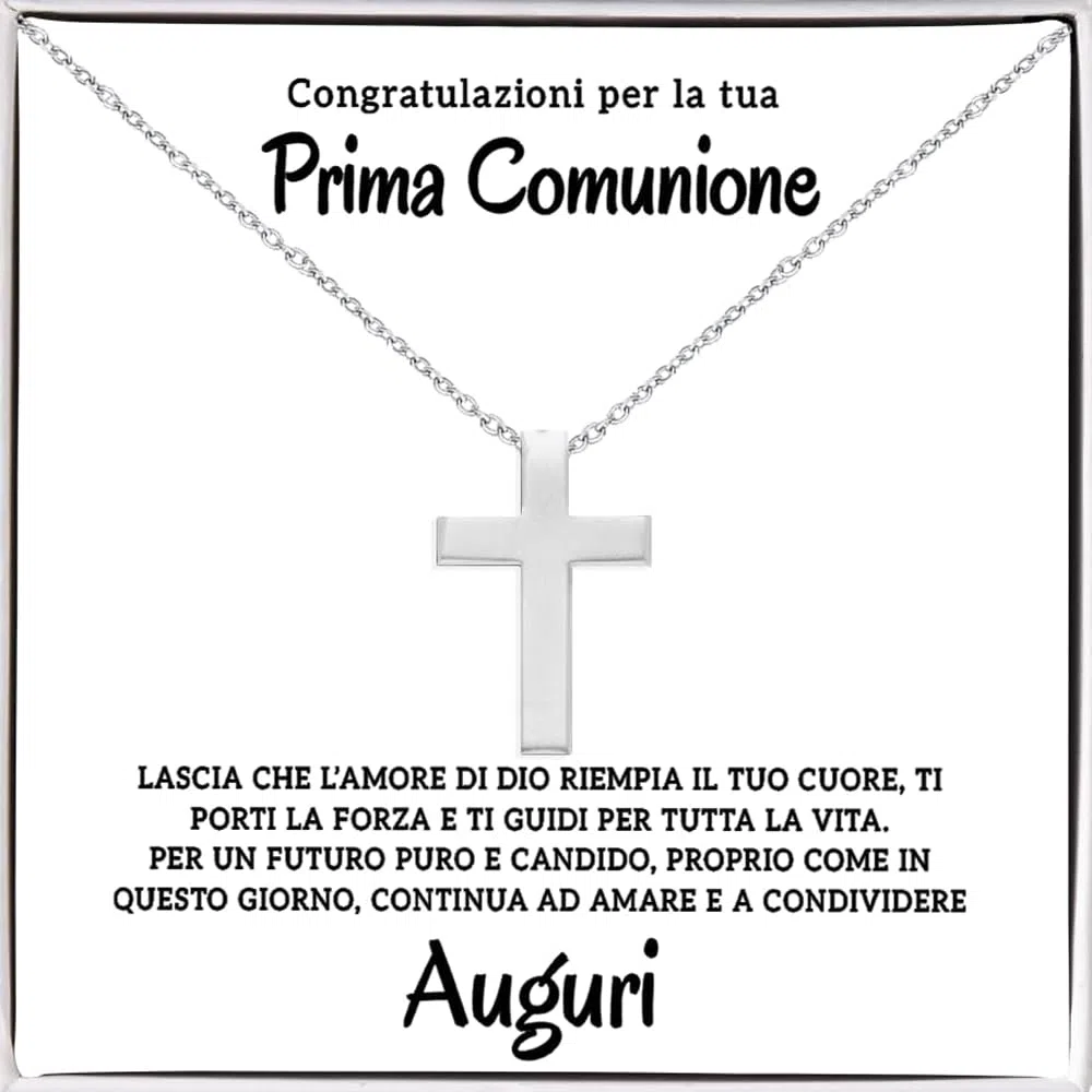 Bramart Collana a Croce Argento Oro Prima Comunione Bambino Regalo per lui Ragazzo compleanno natale - Cofanetto con DEDICA incluso