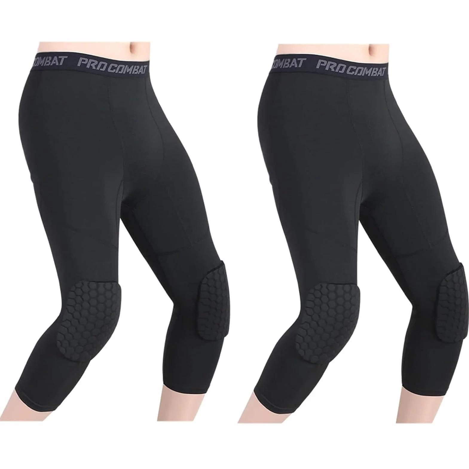 HULG Pantaloni da Basket con Ginocchiere,Pantaloni da Basket da Uomo con Ginocchiere 3/4 Capri Imbottiti Leggings A Compressione Leggings Protezioni Sportive