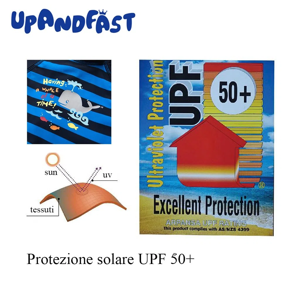 upandfast Costume da Bagno Intero per Bambini con Cappello da Sole UPF 50+ Protezione Solare Muta da Surf per Bambini