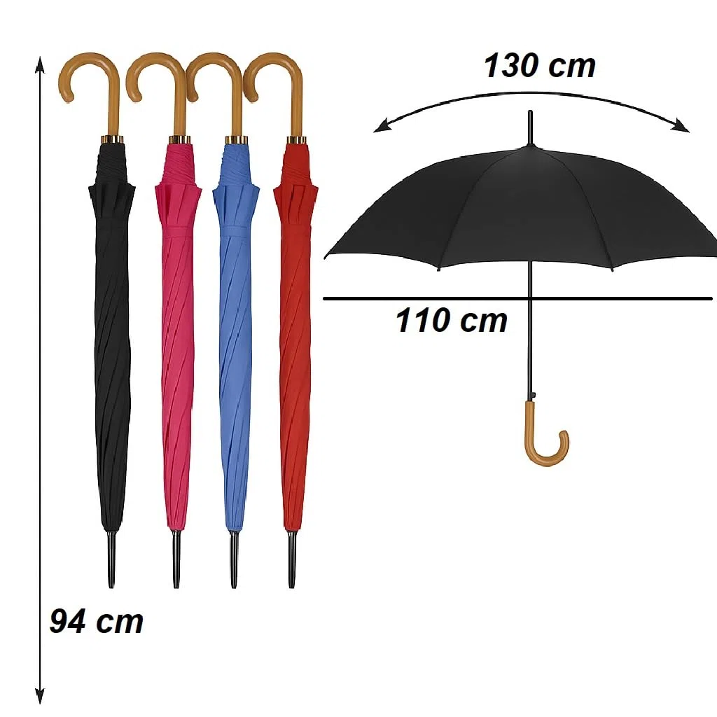 DANYX Kit 5 Ombrelli Automatici Uomo Donna – 8 Stecche Rinforzate, Manico Curvo Effetto Legno, Colori Misti Tinta Unita, Apertura 110 cm