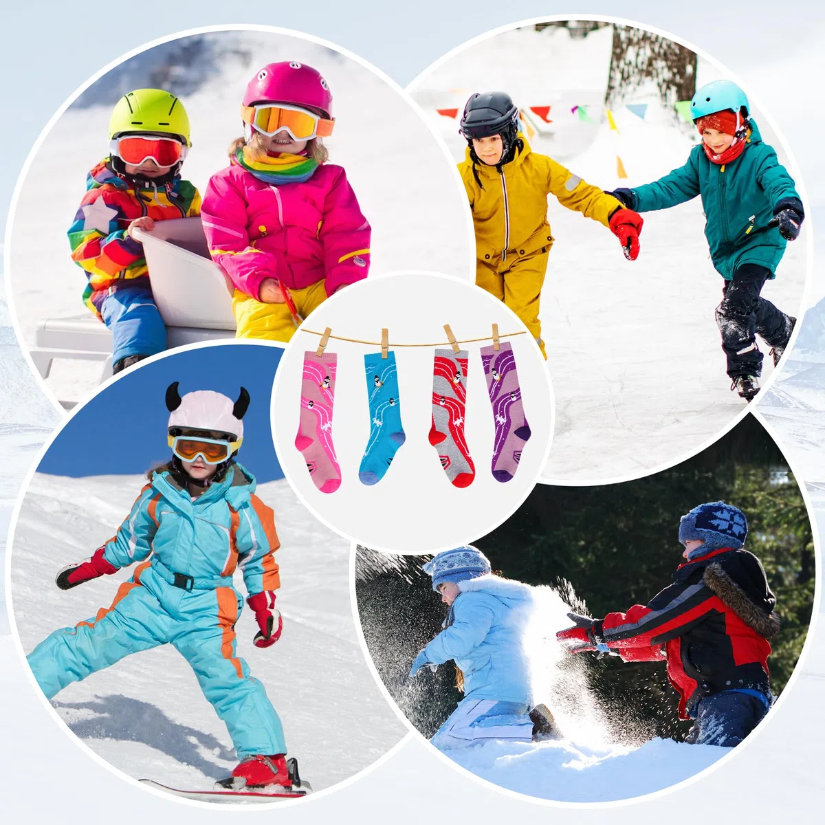 GRPSKCOS 2 paia di calzini da sci in lana merino, per bambini, invernali, termici, spessi, caldi, per sci, pattinaggio, snowboard, escursionismo, 3-12 anni