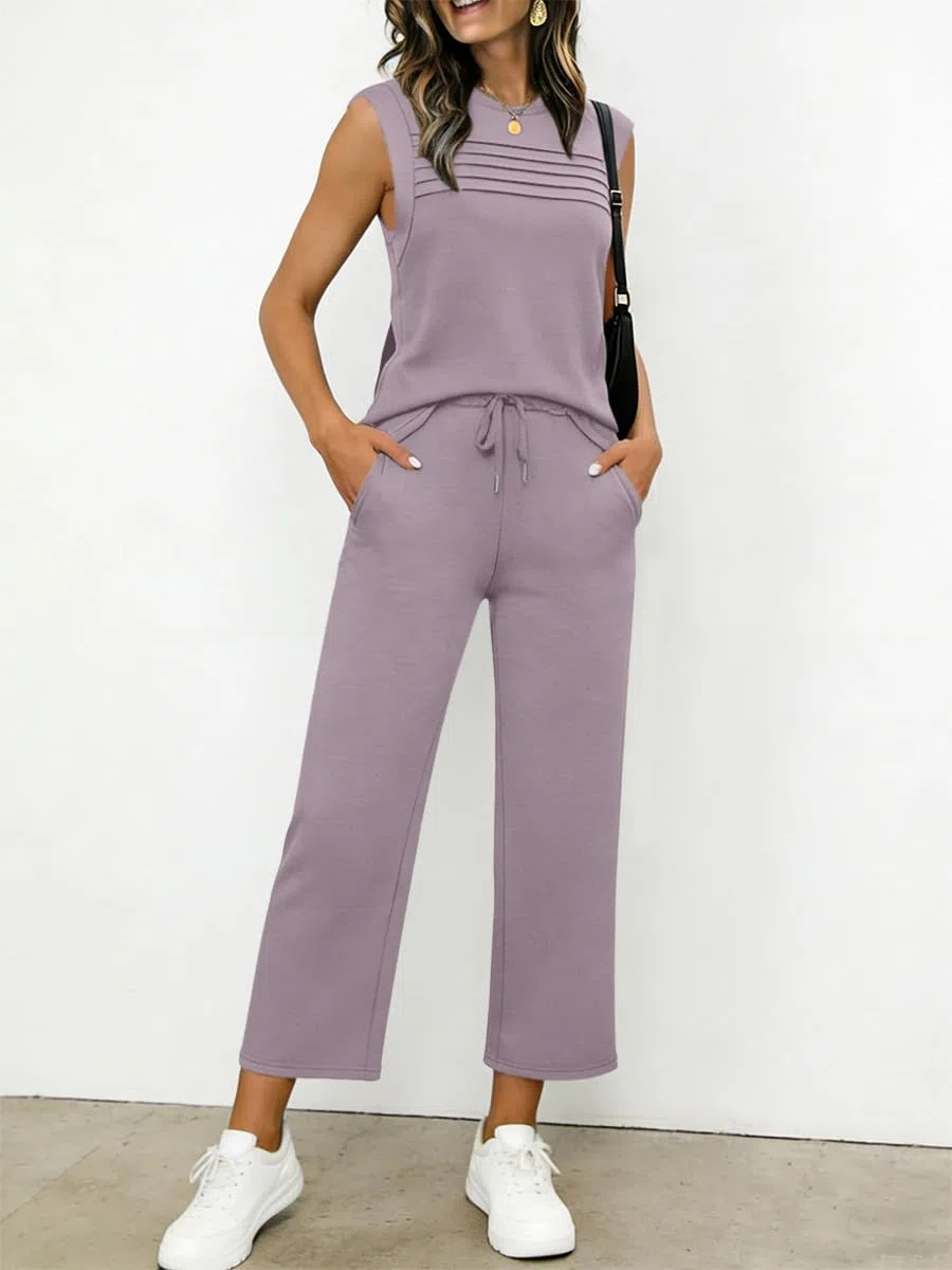 shownicer Completo Donna Pantaloni Tuta Estivo 2 Pezzi Set Senza Maniche Top E Pantaloni Curvy Completo Tute da Jogging Due Pezzi Completi Casual Outfit